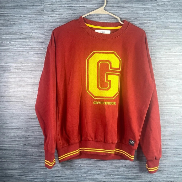 Youth Harry Potter Gryffindor Red + Yellow Pullover Crew Sweater with Moss Stitc - Picture 1 of 6